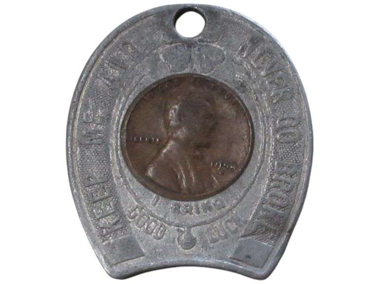 1955 Lincoln Wheat cent in Good Luck Horseshoe Holder