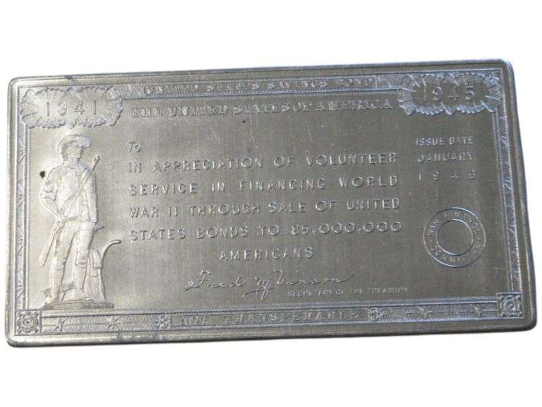 1941-1945 U.S. Mint War Finance Committee Appreciation Plaque