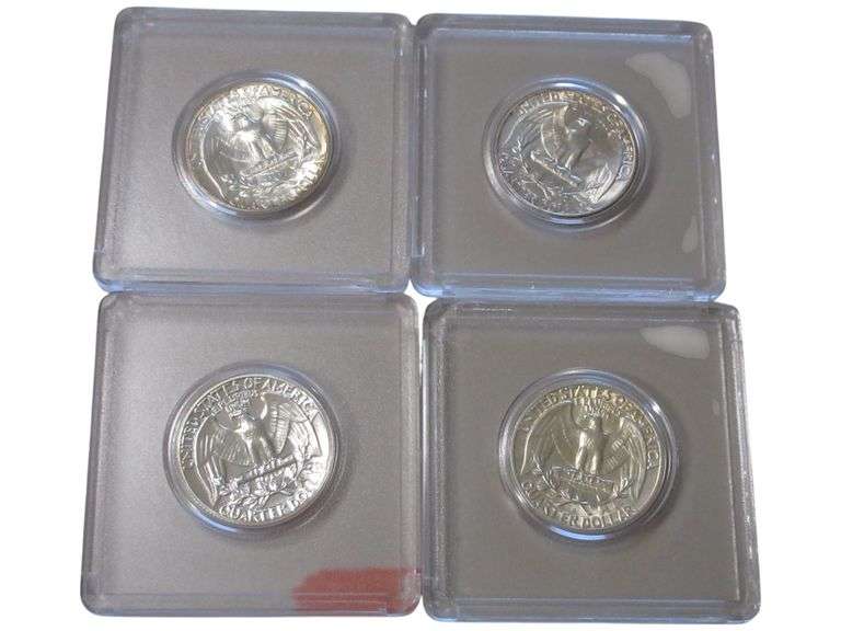 Set of 4 Vintage Liberty Quarters in Display Cases 1944 1946 1962 1950