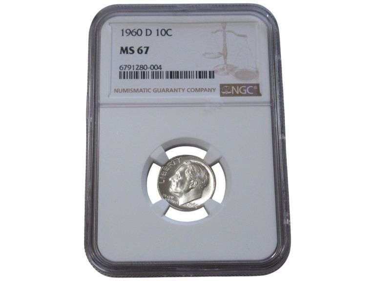 1960 D Roosevelt Dime NGC MS 67 Graded
