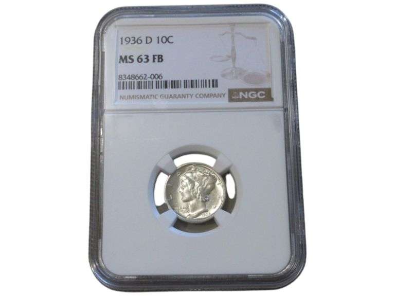 1936 D Mercury Dime NGC MS 63 FB Graded