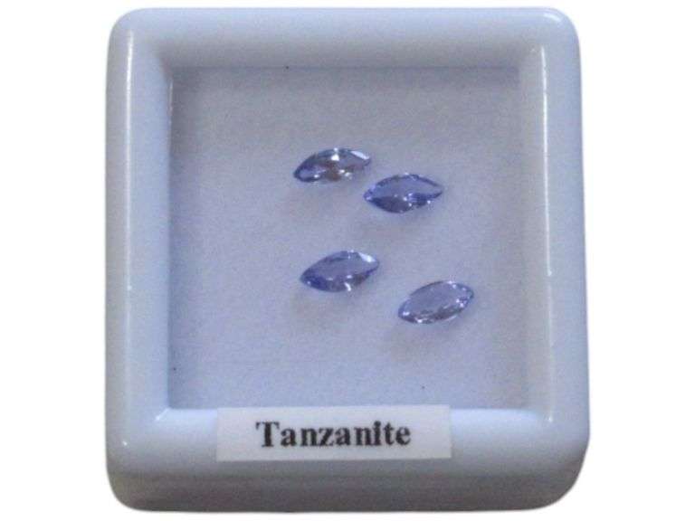 Set of Four Marquise-Cut Tanzanite Gemstones in Display Box