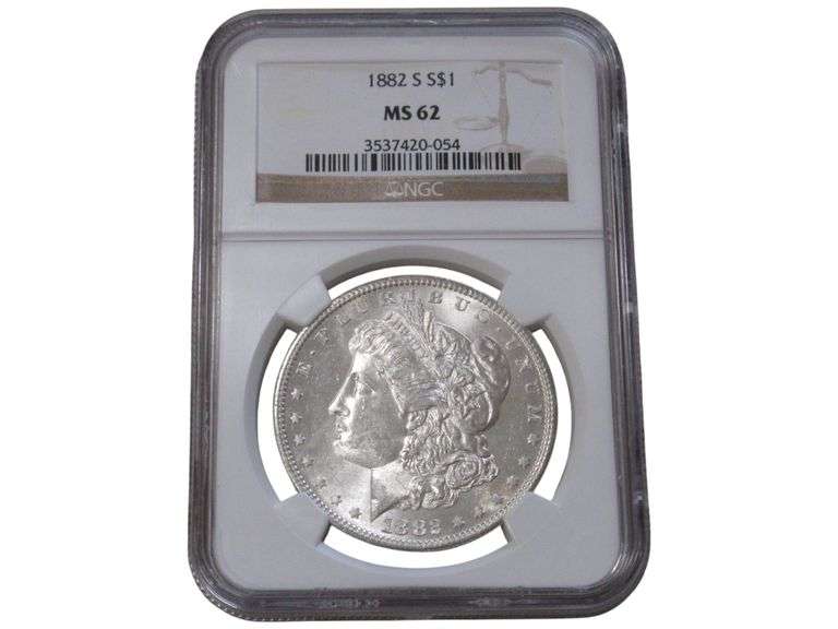 1882-S Morgan Silver Dollar NGC MS62 Graded
