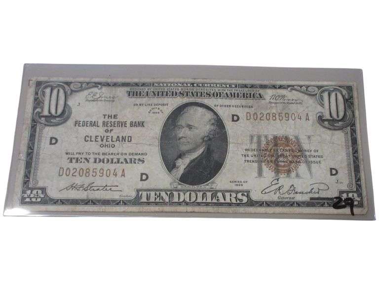 1929 $10 Federal Reserve Bank Note - Cleveland, Ohio
