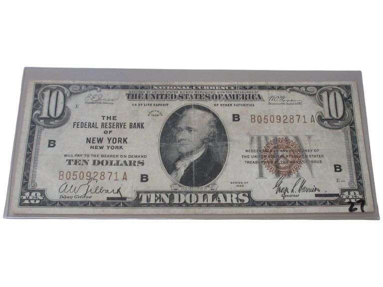 1929 $10 Federal Reserve Banknote - New York Issue