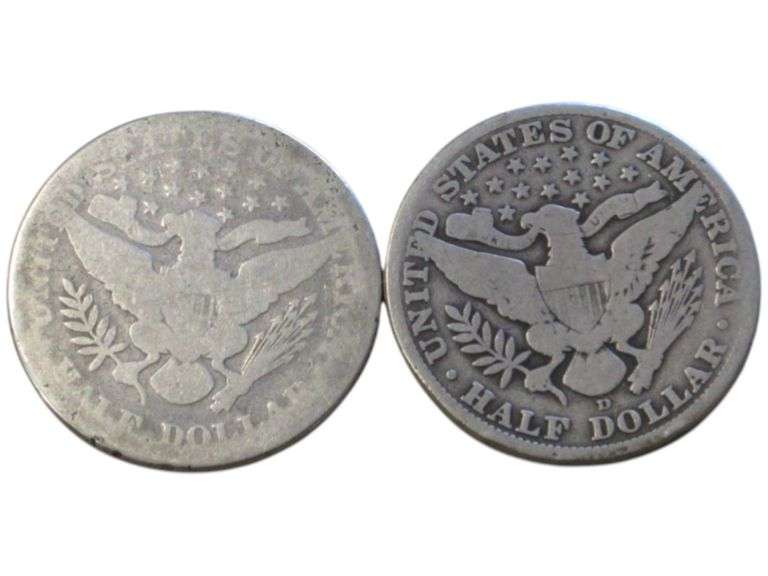 1893 & 1913 D Barber Half Dollar Lot Vintage Collectible Set