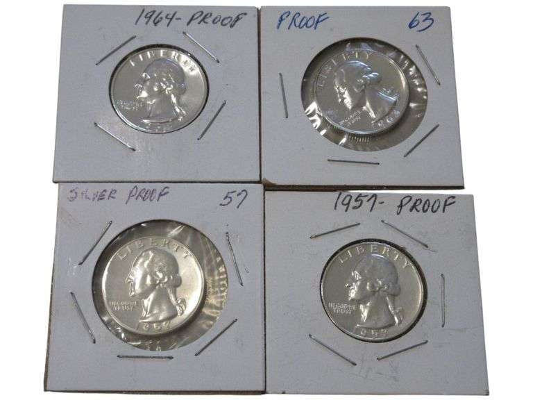 Lot of 4 Washington Quarter Proof s: 1957, 1963, 1964 Silver