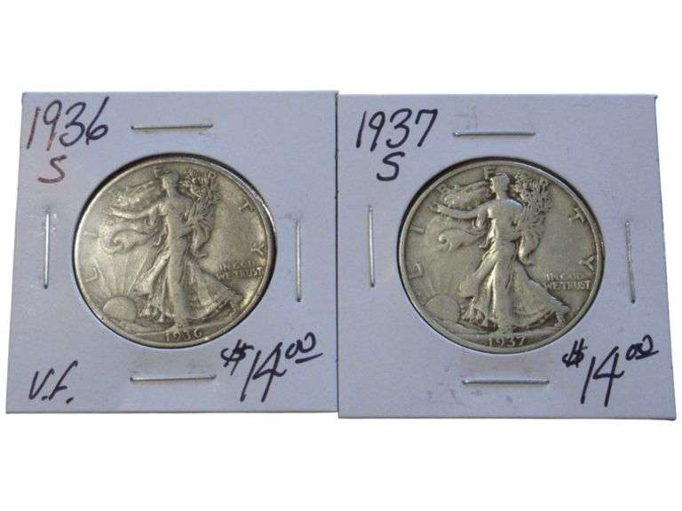 1936 & 1937 S Walking Liberty Half Dollars - Very Fine Condition