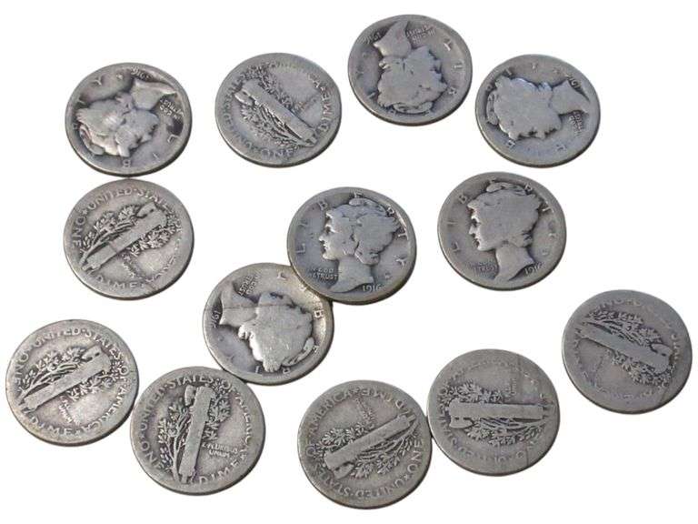 13-Count 1916 Mercury Dime Collection - Semi Key, 1st Year Issue