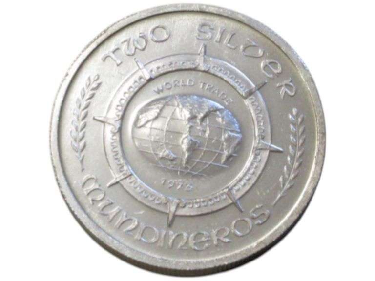 2 Troy Ounces .999 fine 1973 Two Silver Mundineros World Trade
