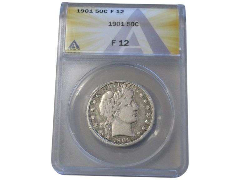 1901 Barber Half Dollar 50C - ANACS Graded F12
