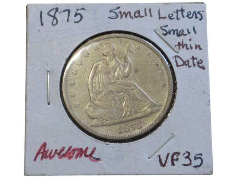 1875 SMALL LETTER SEATED HALF DOLLAR