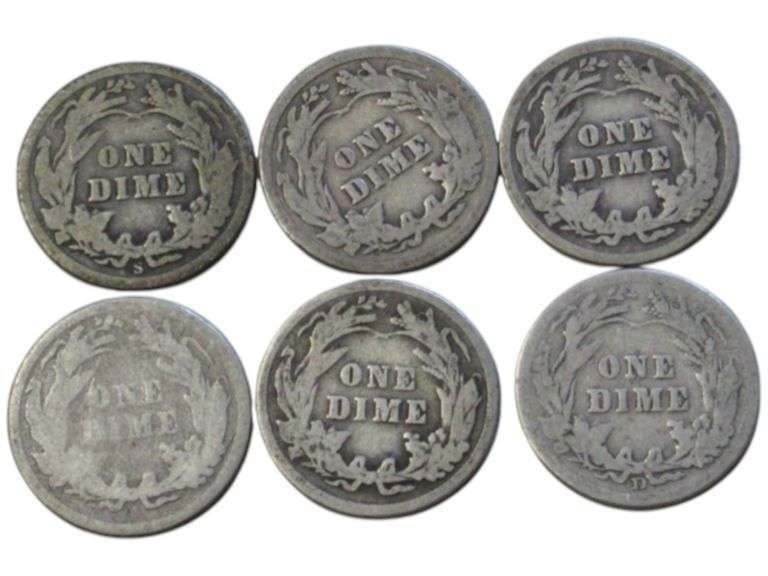 Antique U.S. Barber Dime  Collection (1896-1911) - Set of 6