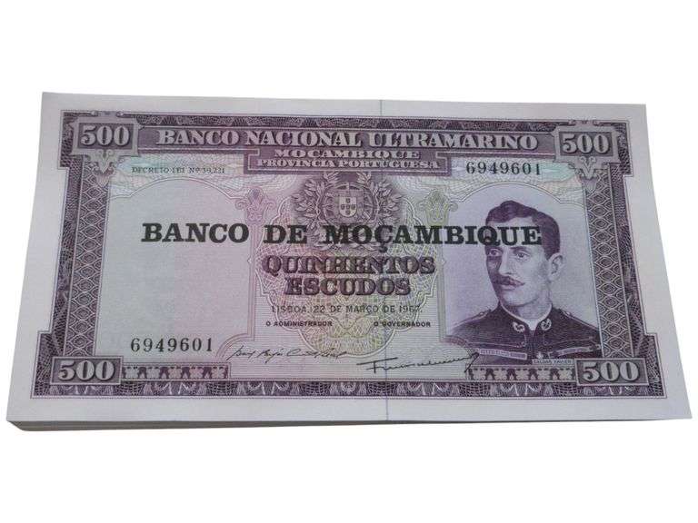 100 Unc Consecutive Notes Banco de Moçambique 500 Escudos Banknote