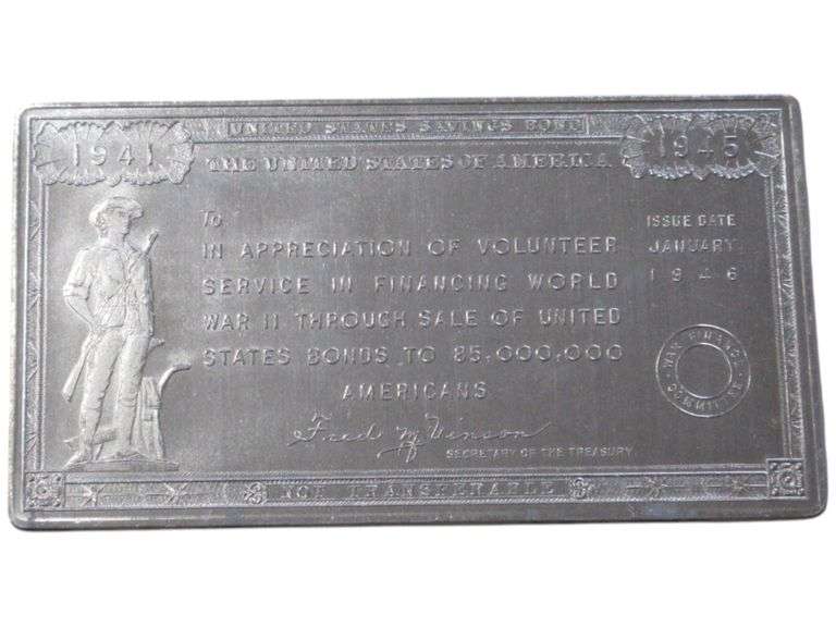 1941-1945 WWII U.S. Savings Bond Appreciation Plaque