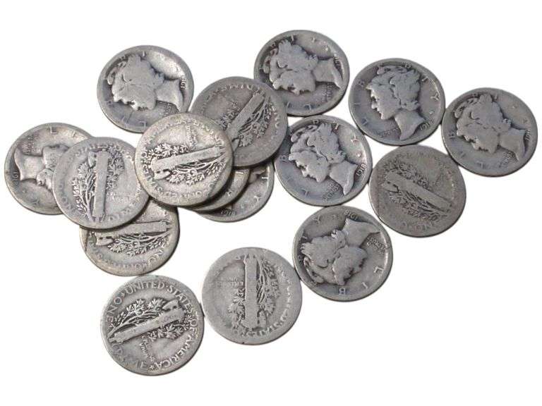 Lot of 16 Vintage 1918 Mercury Dimes - Semi Key Date Collection