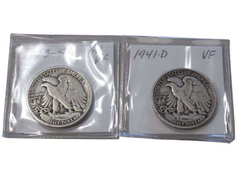 Set of 2 Walking Liberty Half Dollars: 1941-D & 1943-S - VF Condition