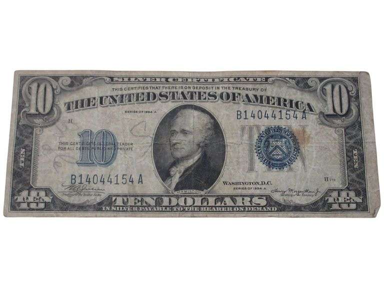 1934 $10 Silver Certificate Note