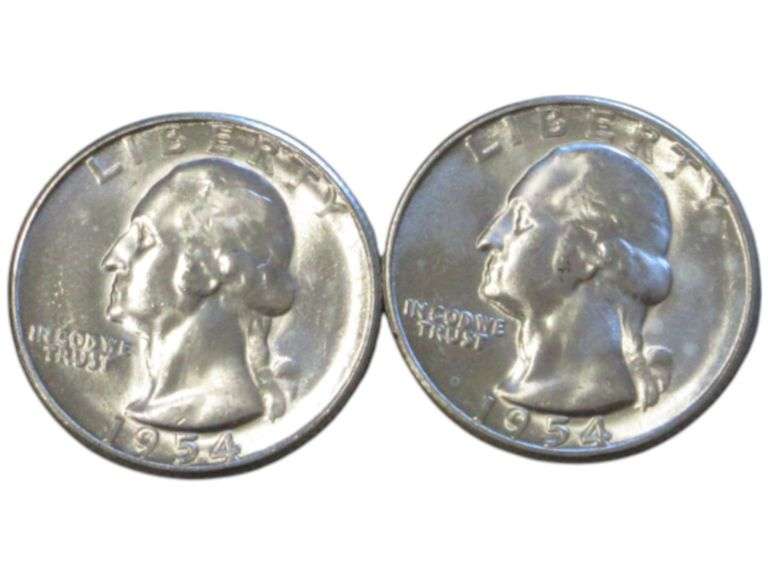 1954-S Bu Washington Silver Quarters - Set of 2