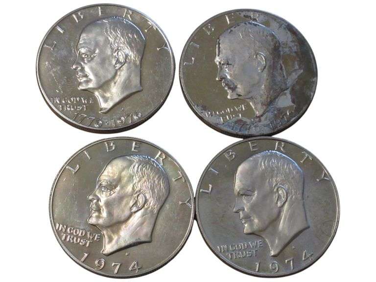 Set of 4 Eisenhower Dollars - 1974 & Bicentennial 1776-1976 Clad