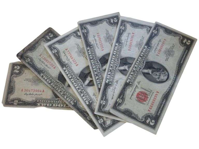 Collection of Vintage $2 Dollar Bills - Red Seal U.S. Notes