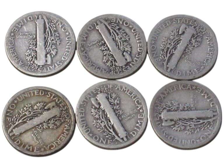 Six 1925-D Mercury Dimes - Semi Key Date  Lot