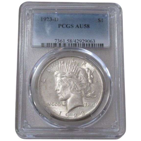 $1 1923-D PEACE SILVER DOLLAR PCGS AU 58