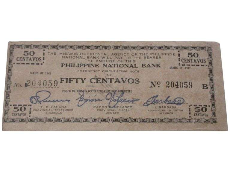 1942 Philippine National Bank 50 Centavos Emergency Note