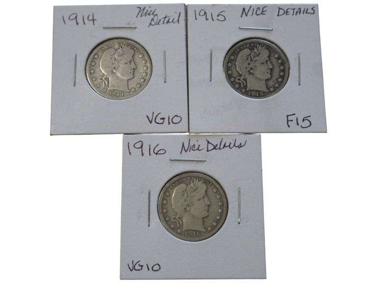 1914-1916 Barber Quarter  Set - Nice Details, VG to F Grades