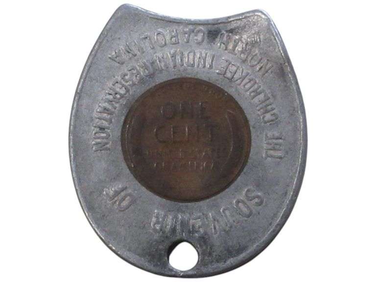 1955 Lincoln Wheat cent in Good Luck Horseshoe Holder