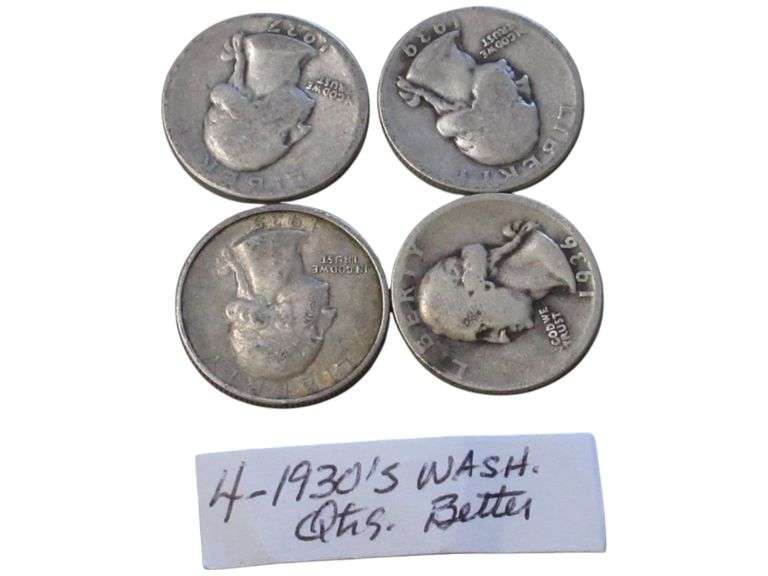 4 Vintage 1930s Washington Quarters - Collectible  Lot