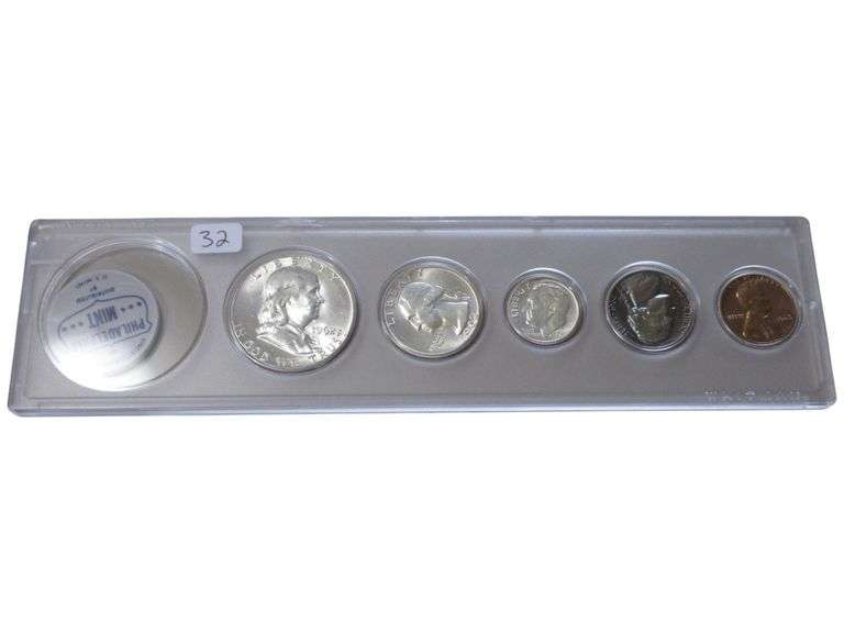 1962 U.S. Mint Proof  Set Philadelphia - Franklin Half, Quarter, Dime, Nickel, Cent