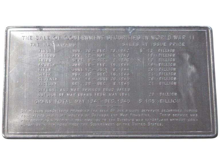 1941-1945 WWII U.S. Savings Bond Appreciation Plaque