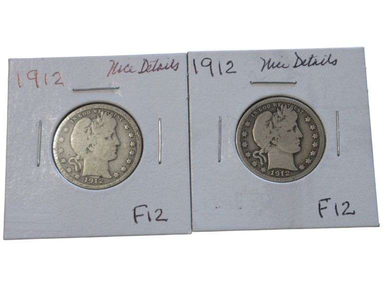 1912 Barber Quarters Pair - Fine F12 Condition