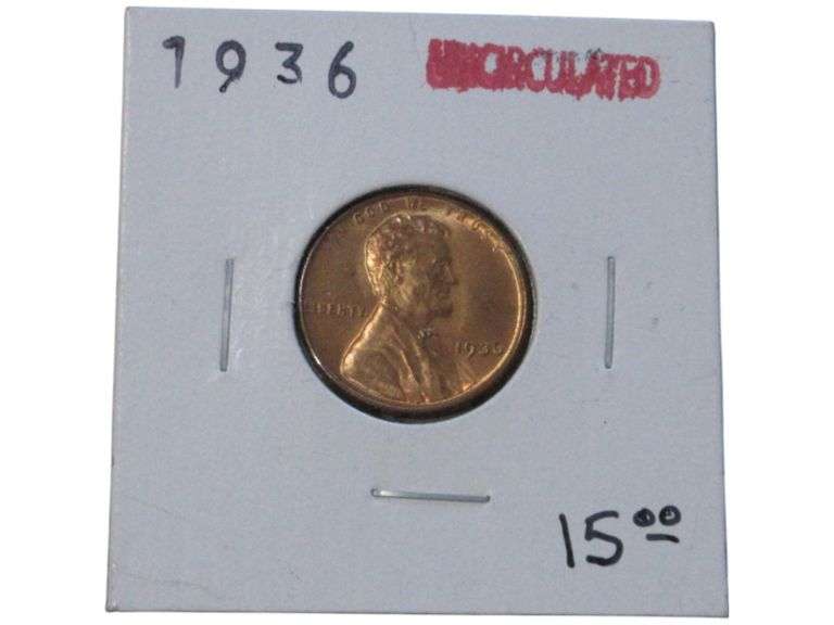 Uncirculated 1936 Lincoln Wheat cent in Protective Sleeve