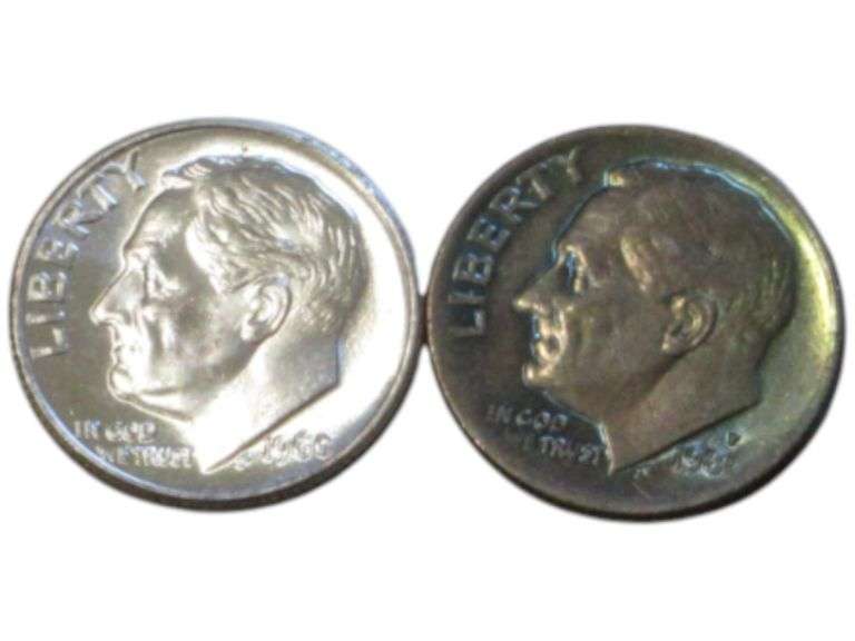 1960 Silver and 1981 Clad Toned Roosevelt Dimes