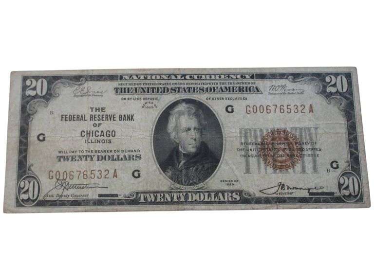 1929 $20 Federal Reserve Bank Note - Chicago, Illinois
