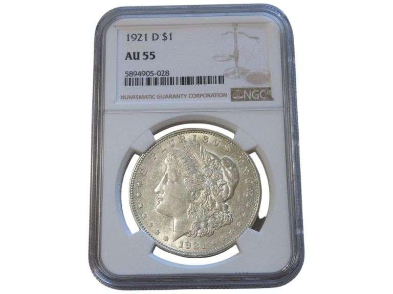1921 D Morgan Silver Dollar $1 AU 55 NGC Certified
