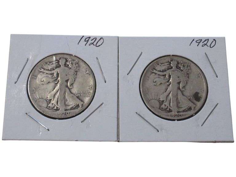 Pair of 1920 Walking Liberty Half Dollars in Protective Holders