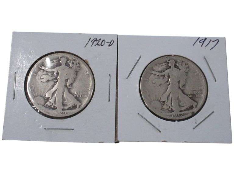 Lot of 2 Walking Liberty Half Dollars - 1917 and 1920-D