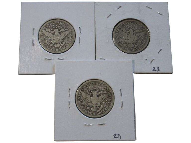 1914-1916 Barber Quarter  Set - VG10 Condition - Mint Marks Noted