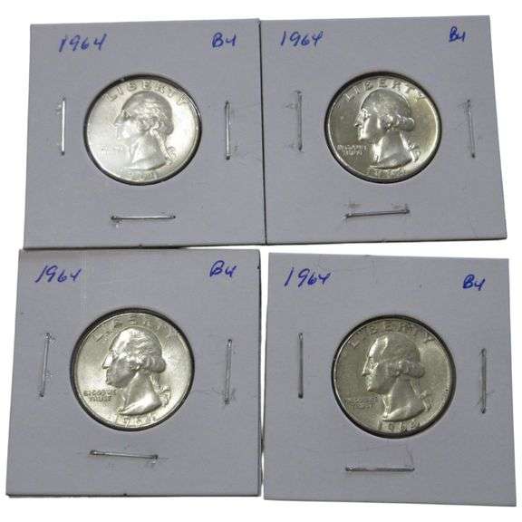 4 SILVER BU 1964 QUARTERS