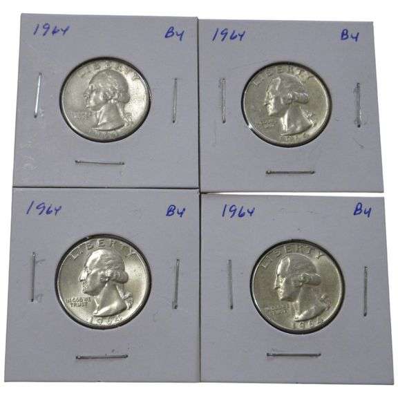 LOT OF 4 1964 BU SILVER QUARTERS