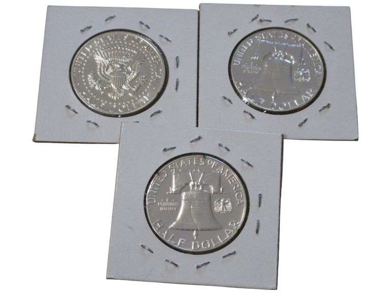 Lot of 3 Proof 1964 Kennedy & 1957/1963 Franklin Half Dollars