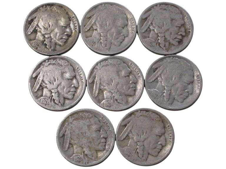 Set of 7 Vintage Buffalo Nickels Dates are in the 1920s