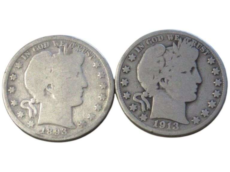 1893 & 1913 D Barber Half Dollar Lot Vintage Collectible Set