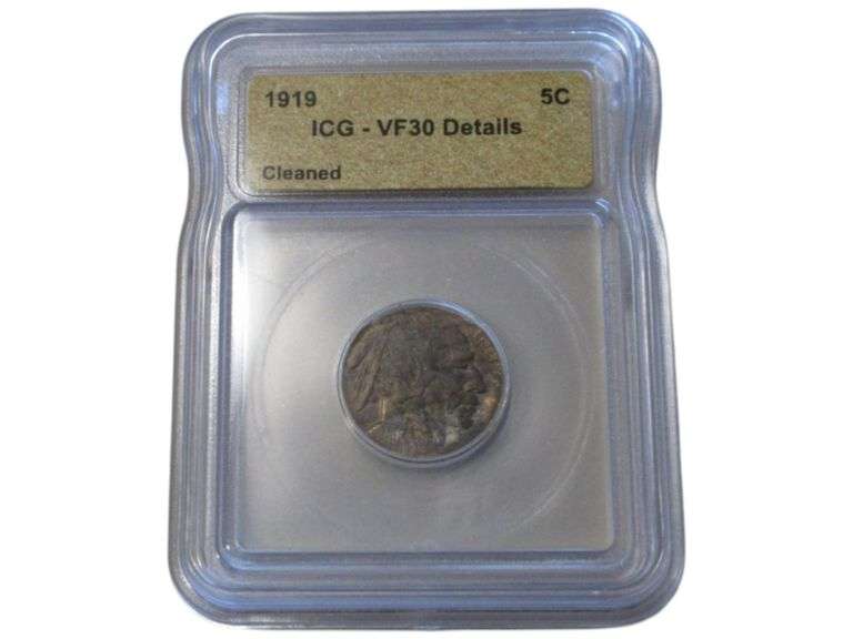 1919 Buffalo Nickel 5C - ICG VF30 Details