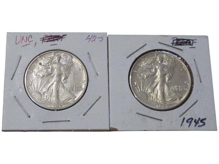 1942 S & 1945 Walking Liberty Half Dollar s - Uncirculated Condition