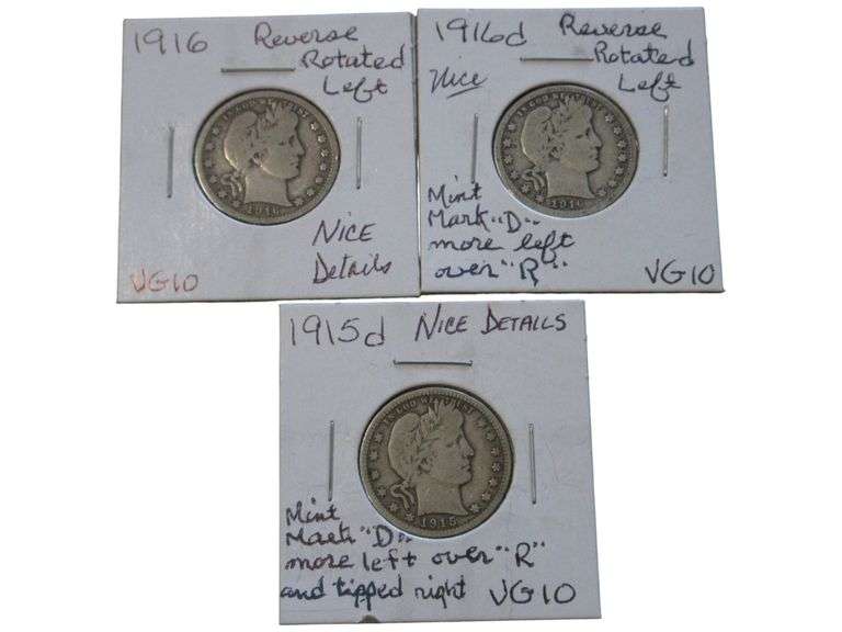 1915-1916 Barber Quarter  Set - VG10 Grade - Rotated Reverse
