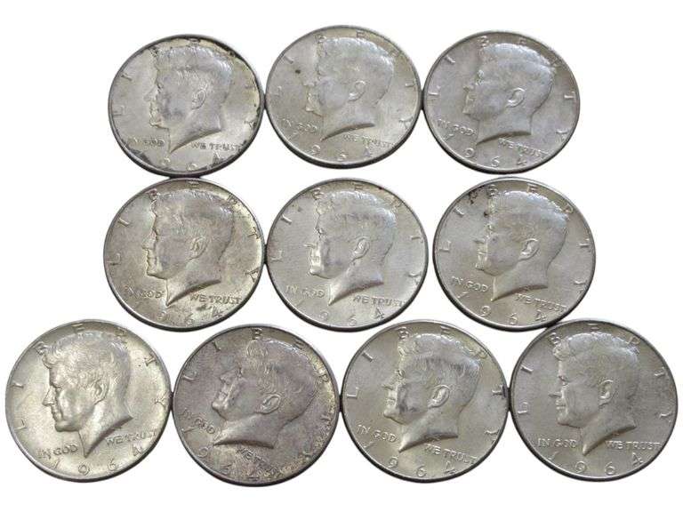 10 SILVER 1964 KENNEDY HALF DOLLARS